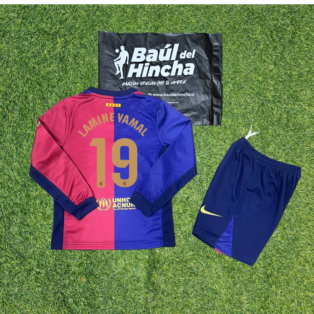 Kit Barcelona Local Manga Larga 2024-2025 Versión Infantil Niño