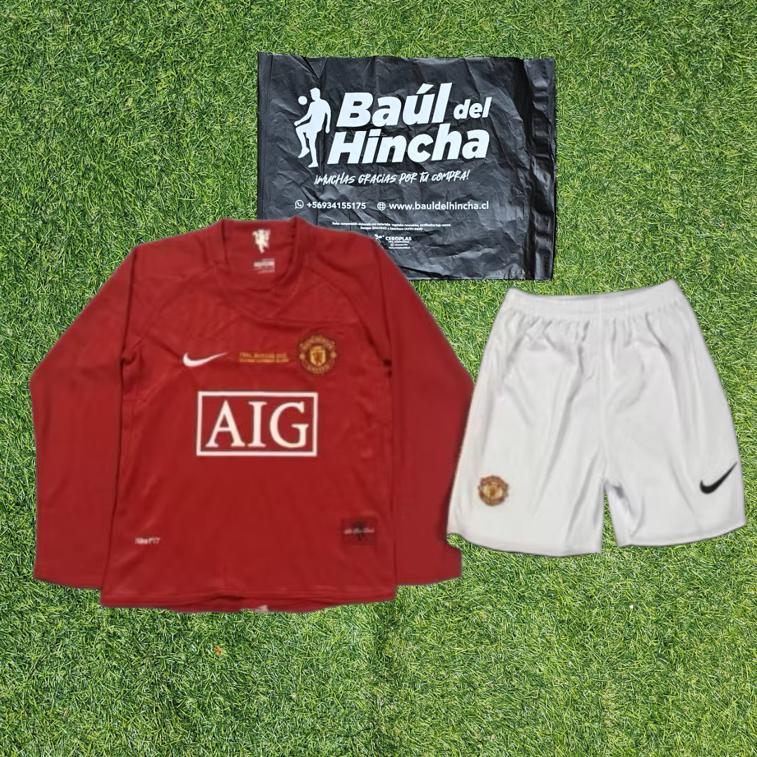 Kit Manchester United Manga larga Retro 2007-2008 Niño