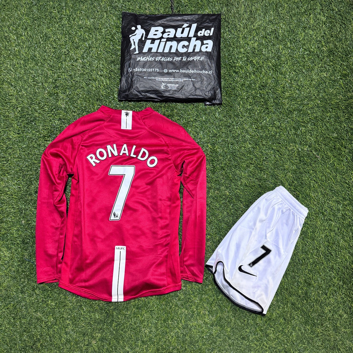 Kit Manchester United Manga larga Retro 2007-2008 Niño
