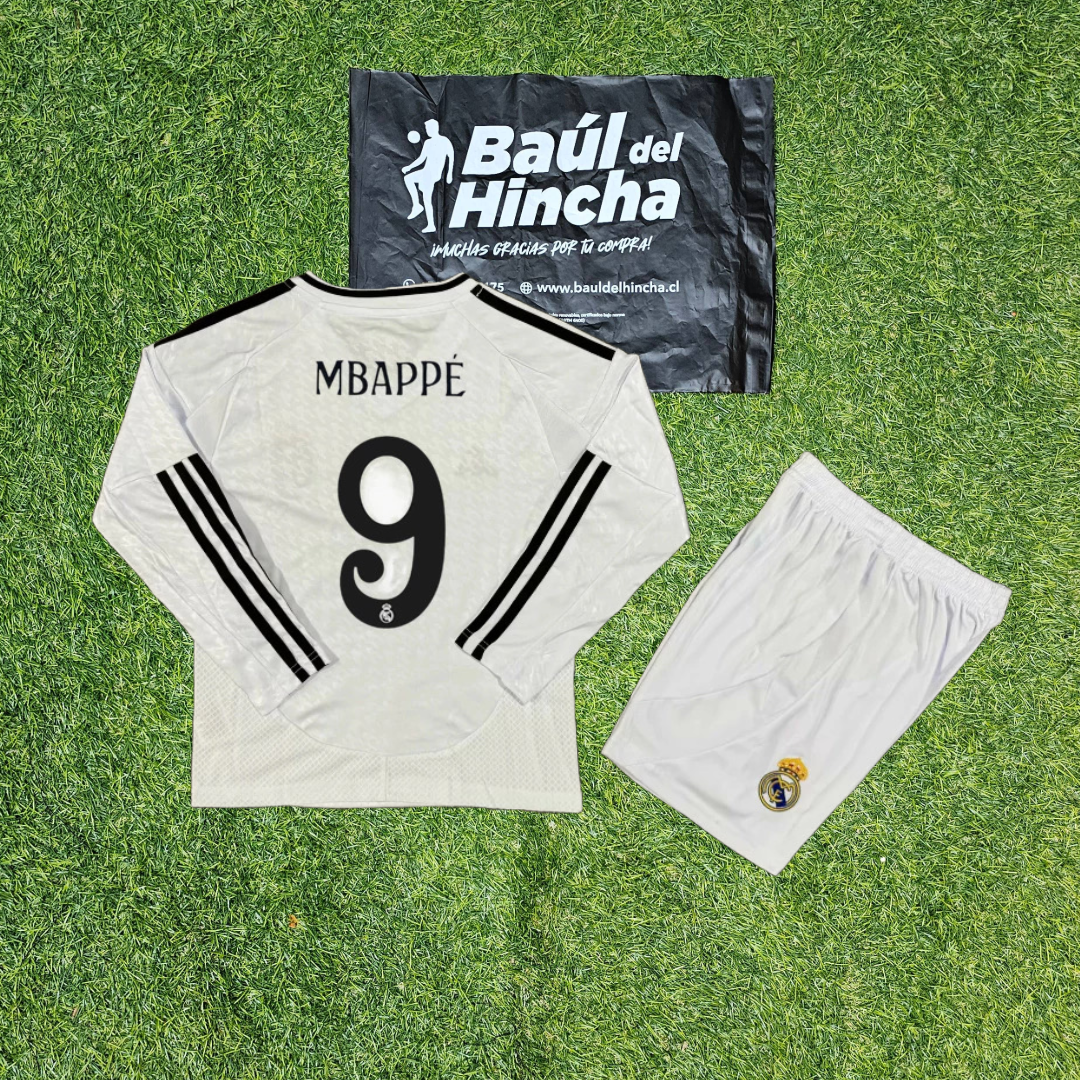 Kit Real Madrid Local Manga Larga 2024-2025 Versión Infantil Niño