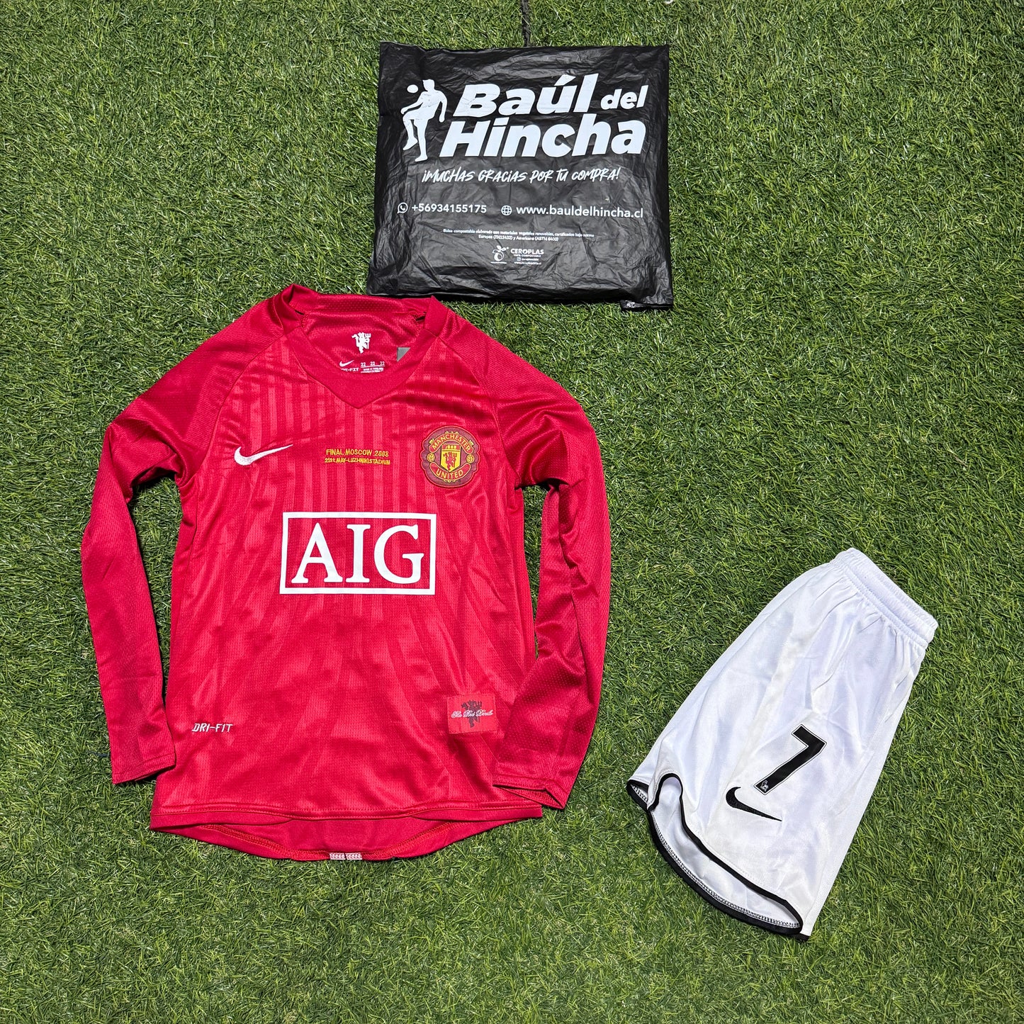 Kit Manchester United Manga larga Retro 2007-2008 Niño