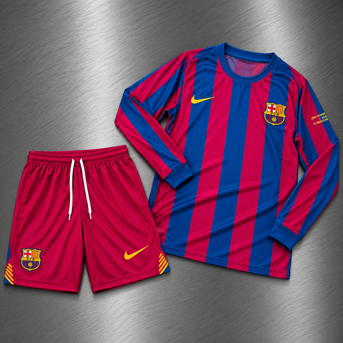 Kit Barcelona Local Manga Larga 2005-2006  Versión Infantil Niño Retro