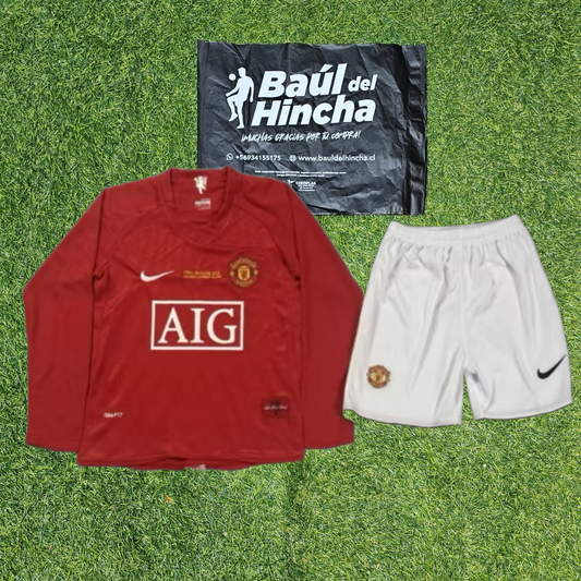 Kit Manchester United Manga larga Retro 2007-2008 Niño