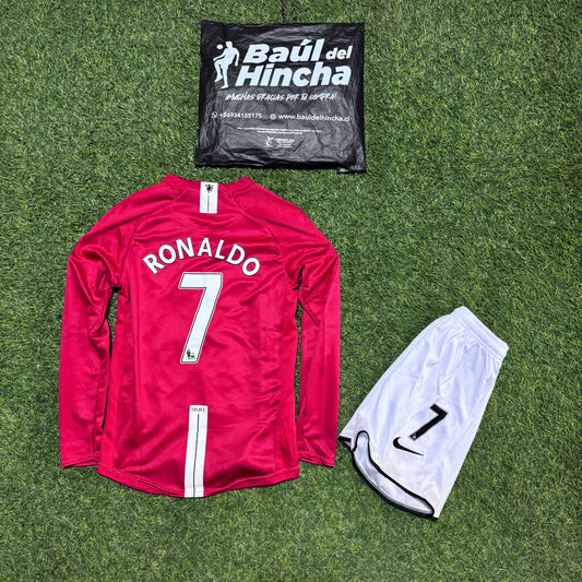 Kit Manchester United Manga larga Retro 2007-2008 Niño