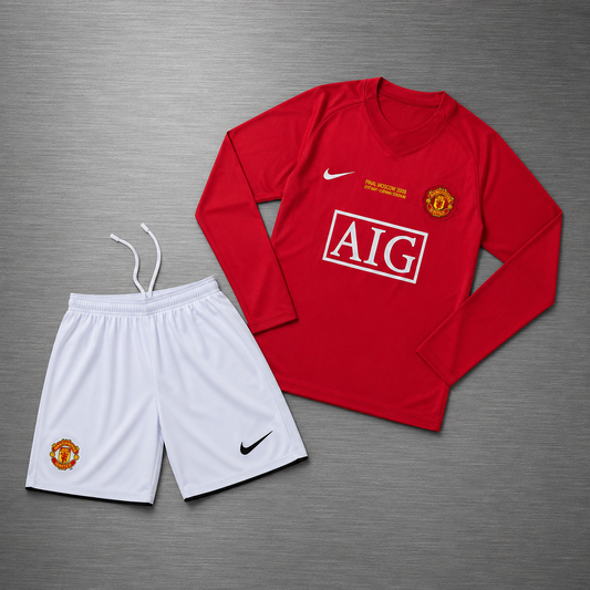 Kit Manchester United Manga Larga 2007-2008  Versión Infantil Niño Retro
