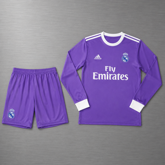 Kit Real Madrid Visita Manga Larga 2016-2017 Versión Infantil Niño Retro